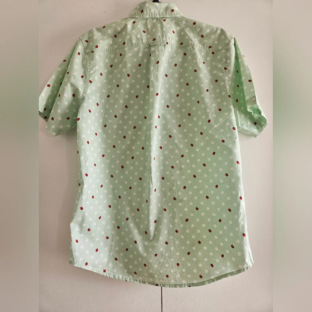 LAND'S END Men's Shirt Short Sleeves Button up Casual Sage with Lady Bugs Size S - Picture 4 of 8